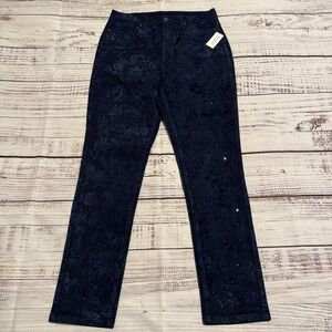 NWT DC2 Blue Floral Sparkle Pants Women's Size 10 T (32x30)‎